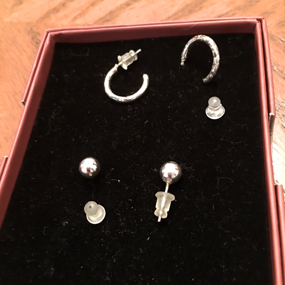 Silver Hoop and Ball Stud Earring Set